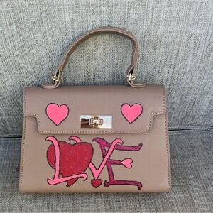 Khaki Love Design Hand Painted Handbag